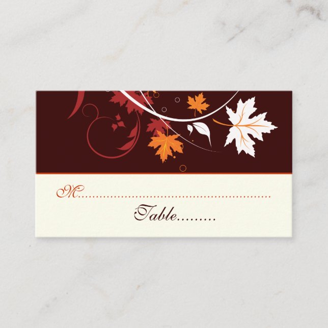 Carte De Placement Feuilles d'automne orange rouge blanc mariage cart (Devant)
