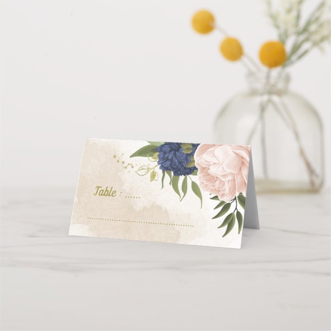 Carte De Placement feuilles de la marine des fleurs rousses vert (Devant)
