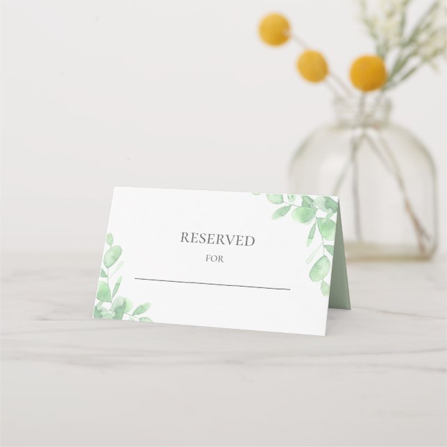 Carte De Placement Feuilles d'Eucalyptus aquarelle. Mariage réservé (Devant)