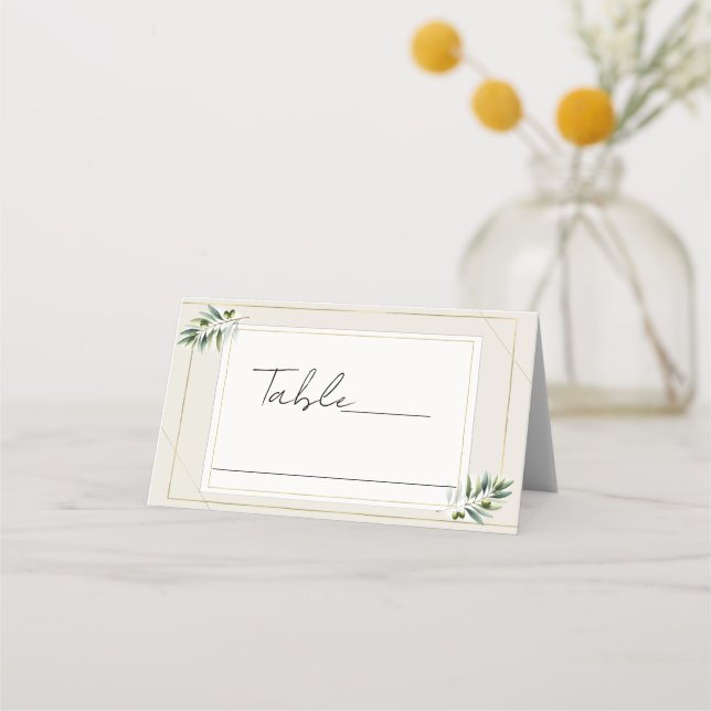 Carte De Placement Feuilles d'olive vertes os blanc et or sièges de t (Devant)