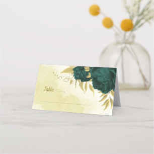 Carte De Placement Feuilles d'or aux fleurs vert émeraude
