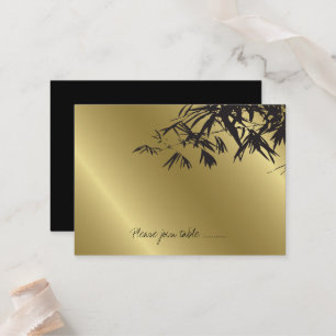 Carte De Placement Feuilles en bambou noir moderne sur Mariage asiati