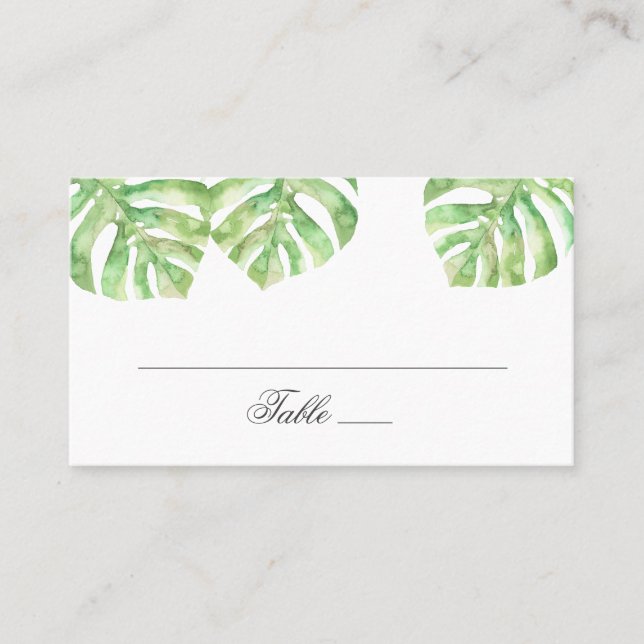 Carte De Placement Feuilles exotiques vertes. Mariage tropical d'été (Devant)