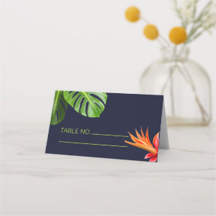 Carte De Placement Feuilles tropicaux et fleurs Mariage rétro