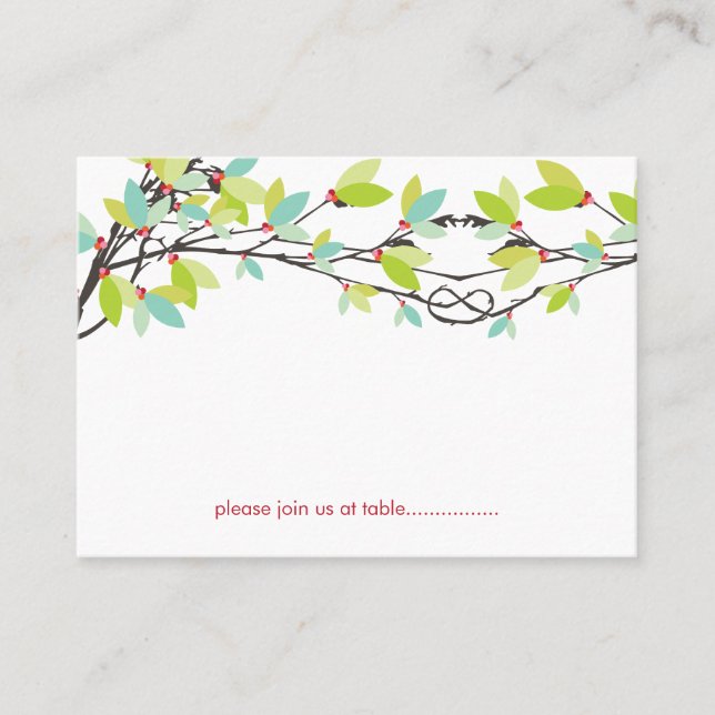 Carte De Placement Feuilles verts amoureux noués arbres Printemps Mar (Devant)