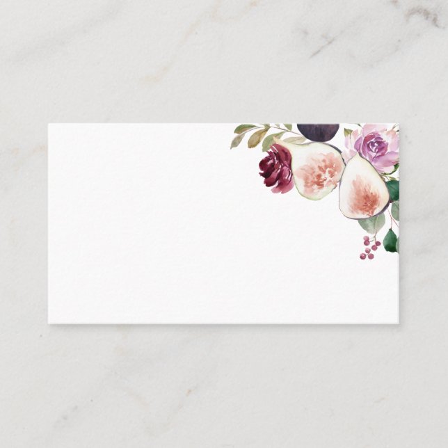 Carte De Placement Figes d'aquarelle et Mariage floral Berry Burgundy (Devant)
