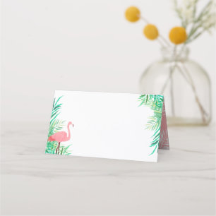 Carte De Placement Flamant rose aquarelle & Palm Feuilles Mariage tro