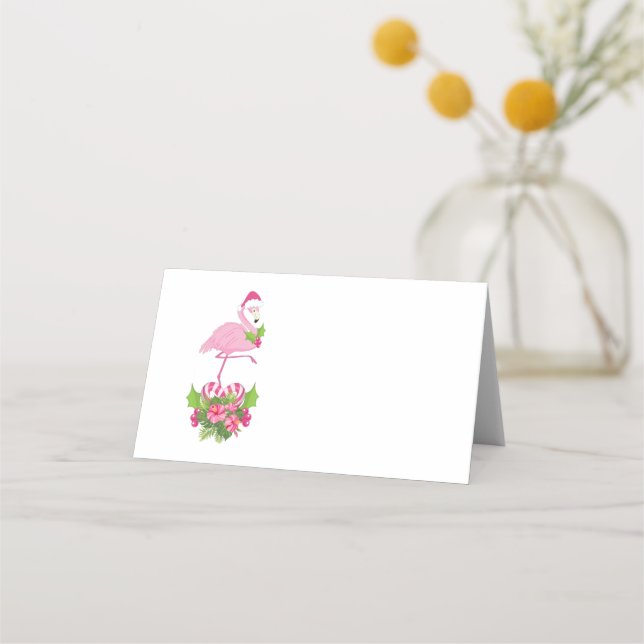 Carte De Placement Flamant rose rose en Santa Hat avec Sucre de canne (Devant)