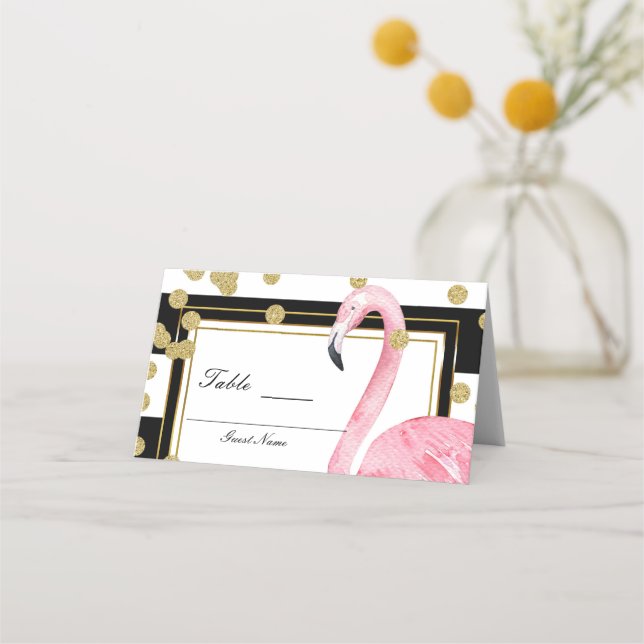 Carte De Placement Flamingo rose numéro de table noir blanc or (Dos)