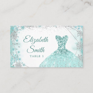 Carte De Placement Flamme de neige turquoise Silver Quinceañera