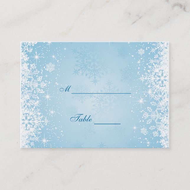 Carte De Placement Flammes de neige blanches sur la table bleue (Devant)
