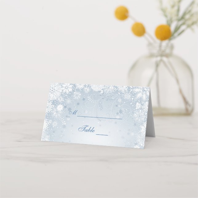Carte De Placement Flèches blanches en dentelle sur le bleu argenté (Devant)
