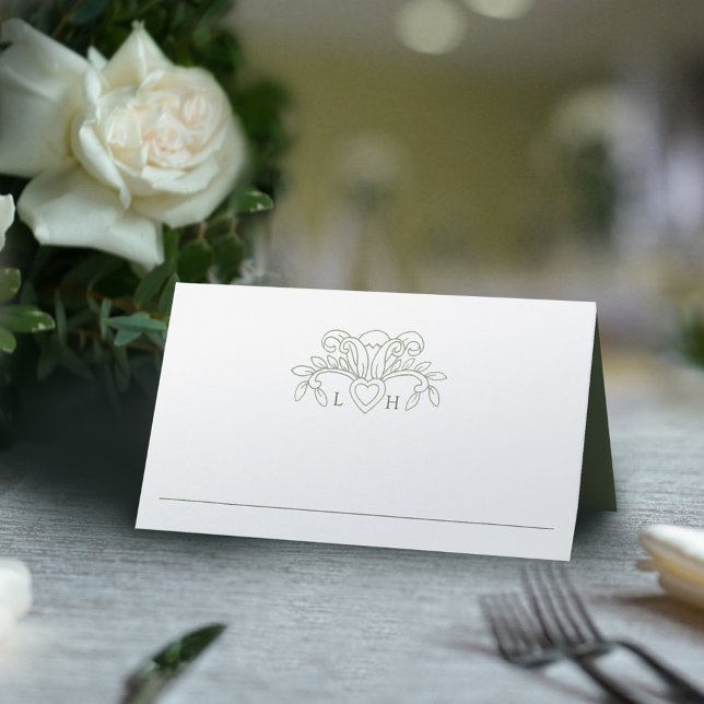 Carte De Placement Fleur de lis sauge table verte et blanche mariage (Créateur téléchargé)