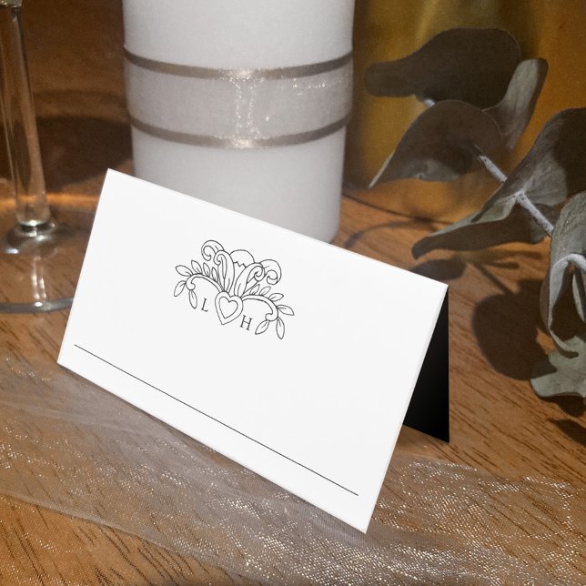 Carte De Placement Fleur de lis table mariage noir et blanc (Créateur téléchargé)