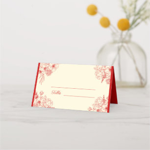 Carte De Placement Fleur orientale mariage rouge