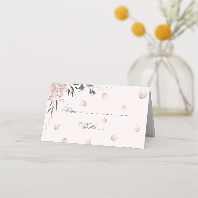 Carte De Placement fleur rose poussiéreuse noir feuilles & pétales (Devant)