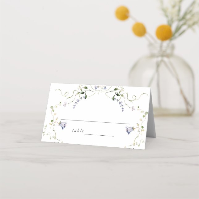 Carte De Placement Fleur sauvage Bleu Aquarelle Mariage élégant (Devant)