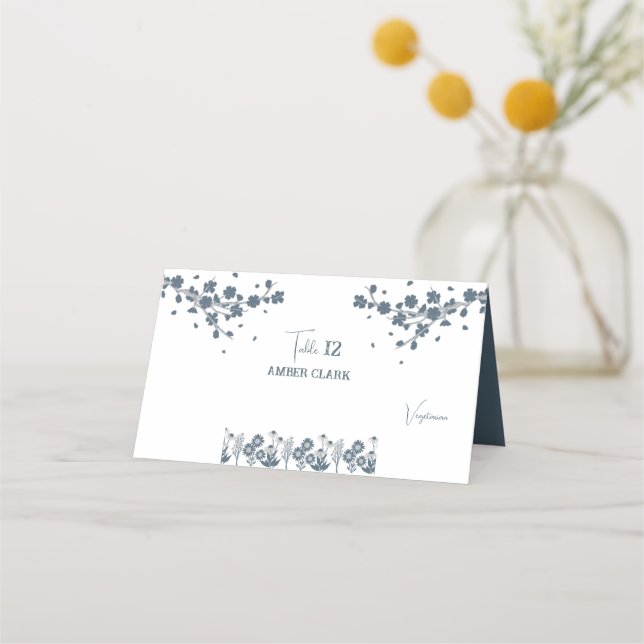 Carte De Placement Fleur sauvage bleu Floral Boho Mariage (Devant)