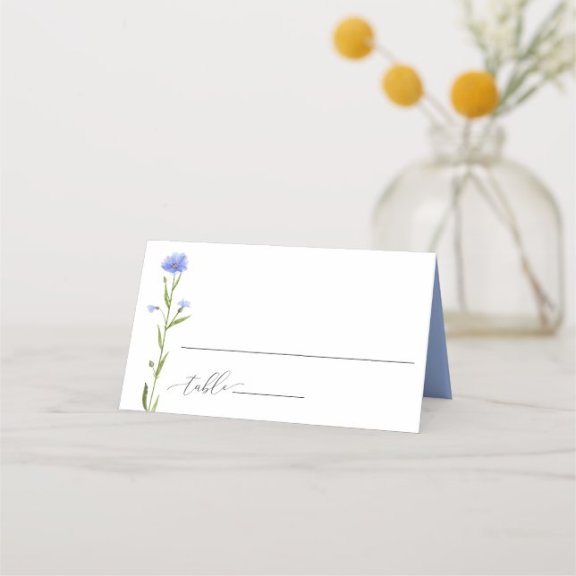 Carte De Placement Fleur sauvage bleu Mariage invité Escort (Devant)