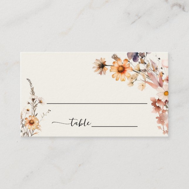 Carte De Placement Fleur sauvage d'automne Boho Mariage Nom d'hôte (Devant)