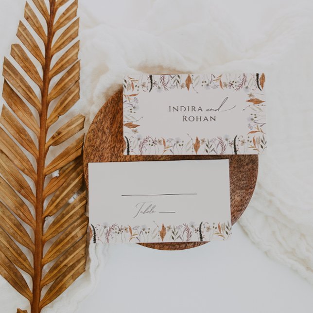 Carte De Placement Fleur sauvage d'automne Boho | Mariage plat beige (Créateur téléchargé)