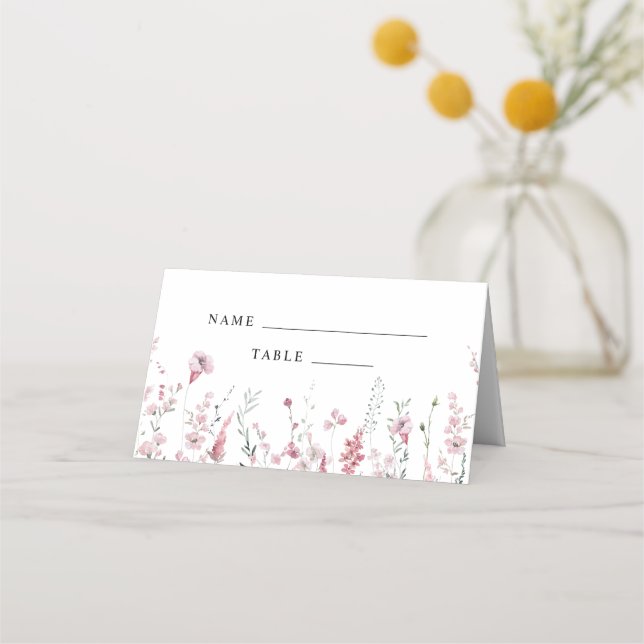 Carte De Placement Fleur sauvage Dusty Rose Meadow Mariage Place Card (Devant)