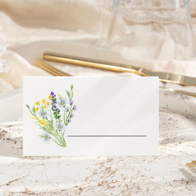 Carte De Placement Fleur sauvage Mariage Fleurs de prairie Cadre (Individual place cards with pretty bouquets of wildflowers inside and out)