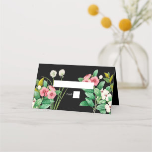 Carte De Placement Fleur sauvage Périwinkle Aquarelle Mariage noir