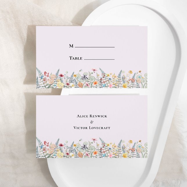 Carte De Placement Fleur sauvage simple Fern Lavender Mariage plat (Créateur téléchargé)