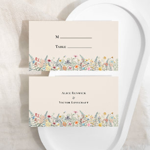 Carte De Placement Fleur sauvage simple Fern Mariage beige plat