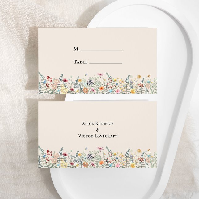 Carte De Placement Fleur sauvage simple Fern Mariage beige plat (Créateur téléchargé)