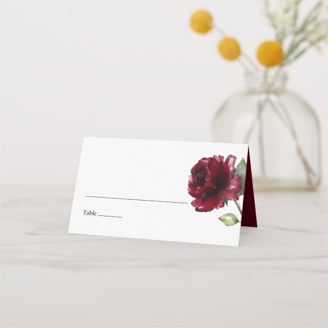 Carte De Placement Fleur simple de aquarelle de Bourgogne (Devant)