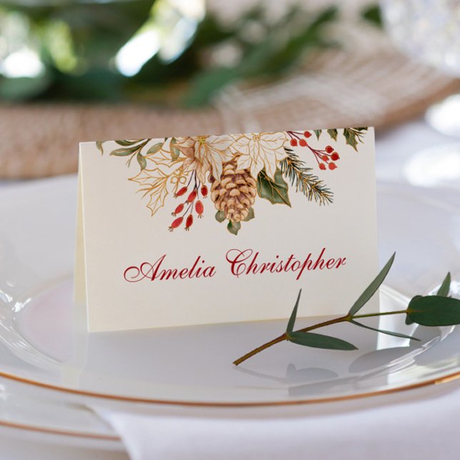 Carte De Placement Fleurs à feuillage persistant Mariage d'hiver (Créateur téléchargé)