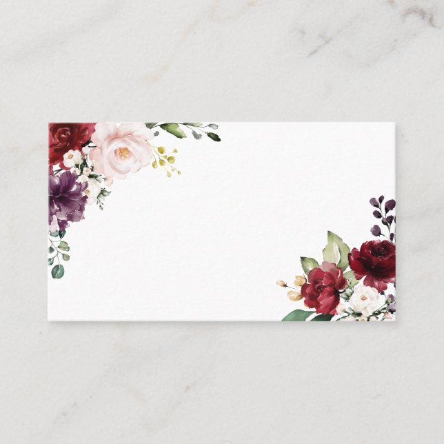Carte De Placement Fleurs aquarelles rouges et violettes Boho (Devant)