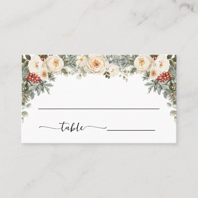 Carte De Placement Fleurs blanches d'hiver Mariage Plat (Devant)