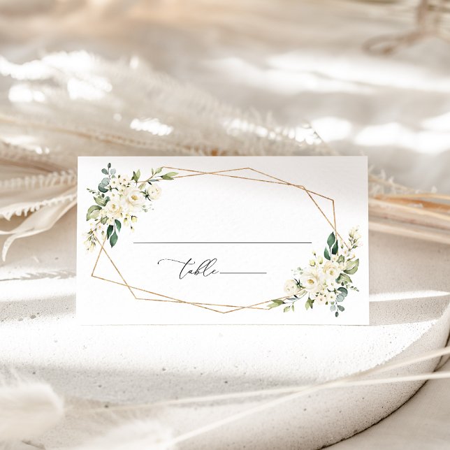 Carte De Placement Fleurs blanches, fleurs crème, verdure, mariage (Créateur téléchargé)