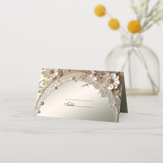 Carte de placement Fleurs Blanches Perles Moderne (Devant)