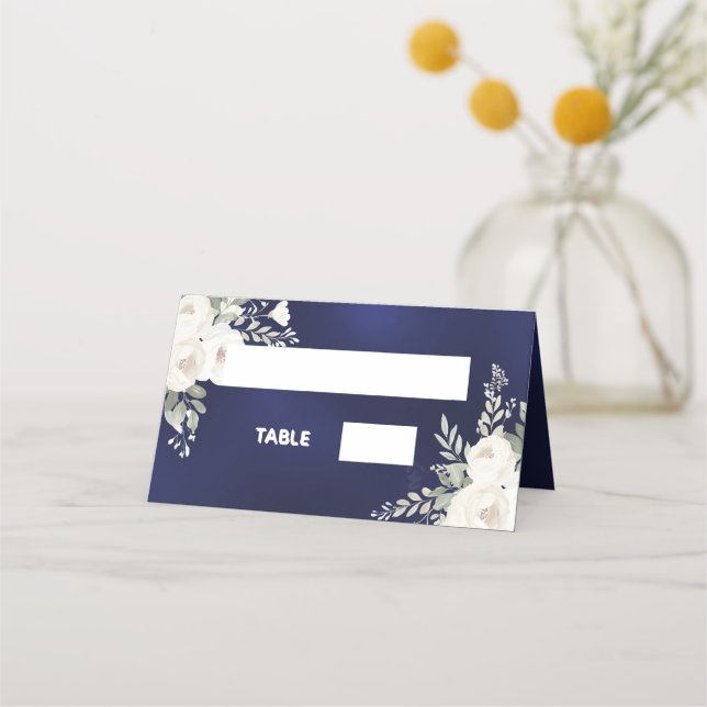 Carte De Placement Fleurs bleu blanc ivoire (Devant)