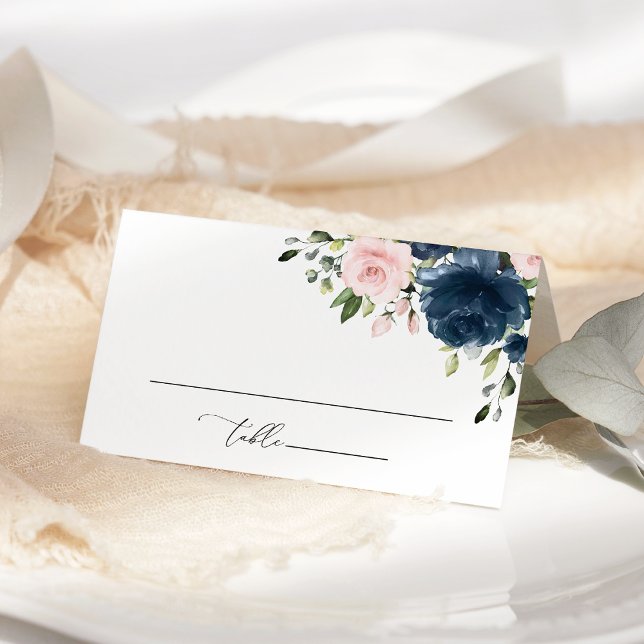 Carte De Placement Fleurs Bleu Marine, Fleurs Roses, Lancement de Mar (Créateur téléchargé)