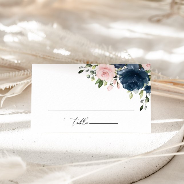 Carte De Placement Fleurs Bleu Marine, Fleurs Roses, Lancement de Mar (Créateur téléchargé)