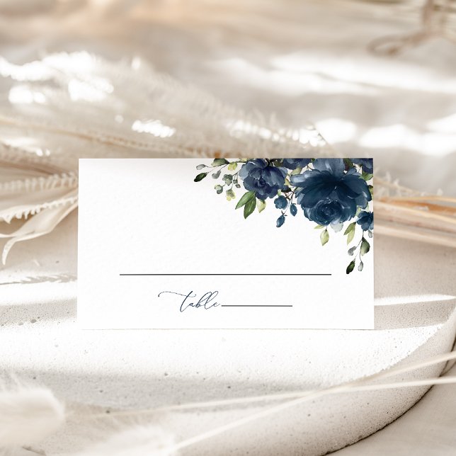 Carte De Placement Fleurs Bleu Marine, Verdure, Boho, Mariage Floral (Créateur téléchargé)
