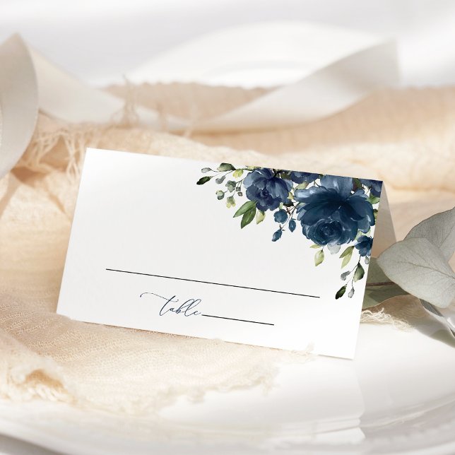 Carte De Placement Fleurs Bleu Marine, Verdure, Boho, Mariage Floral (Créateur téléchargé)