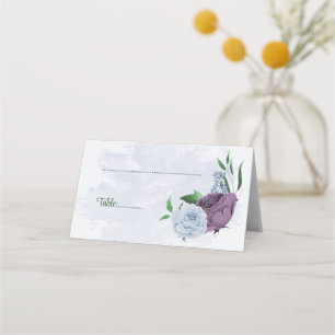 Carte De Placement Fleurs bleu pourpre vert feuille mariage