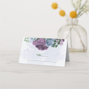 Carte De Placement Fleurs bleu pourpre vert feuille mariage