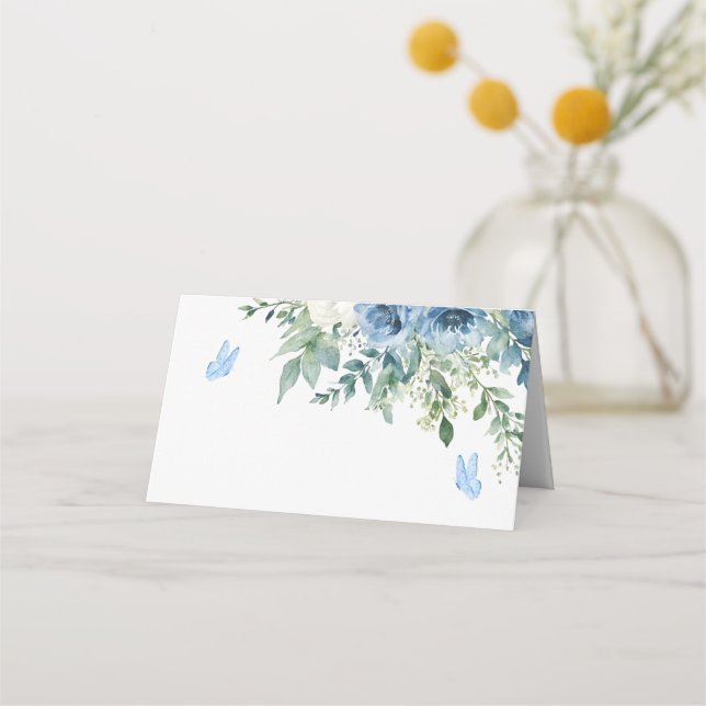 Carte De Placement Fleurs Bleu Poussiéreux Mariage (Devant)