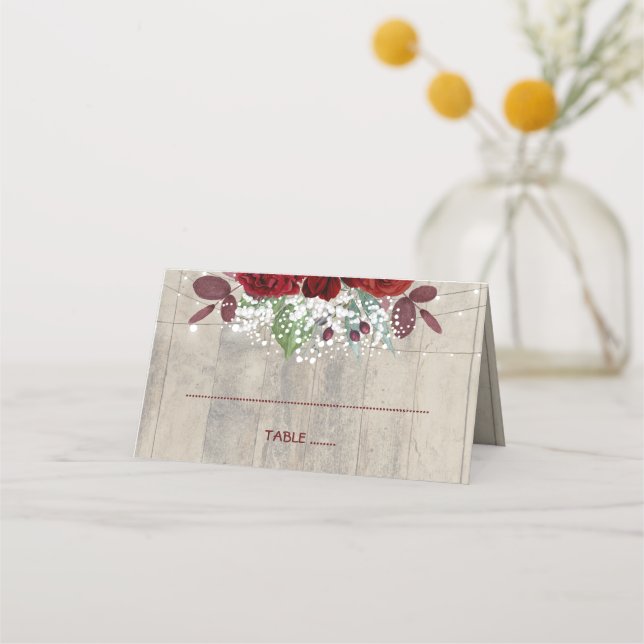 Carte De Placement Fleurs bourguignonnes Mariage de bois rustique (Devant)