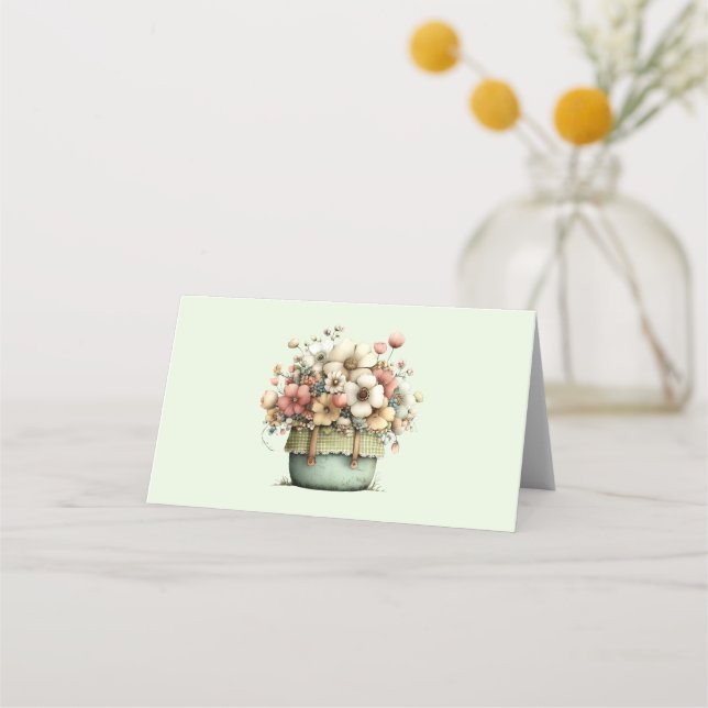 Carte De Placement Fleurs dans un pot Cozy Shabby Mignon (Devant)