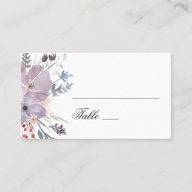 Carte De Placement Fleurs d'aquarelle violet. Mariage floral lavande (Devant)