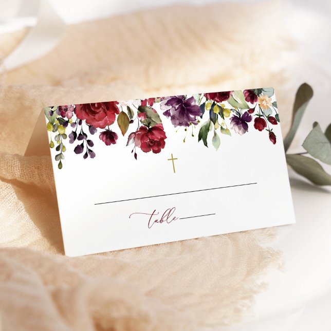 Carte De Placement Fleurs de Bourgogne, Fleurs Roses, Baptême Floral (Créateur téléchargé)