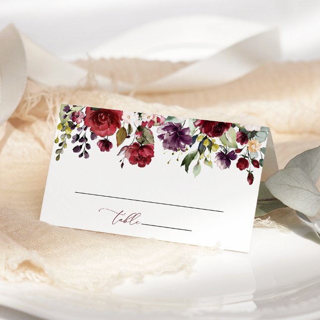 Carte De Placement Fleurs de Bourgogne, Fleurs Roses, Verdure, Mariag (Créateur téléchargé)